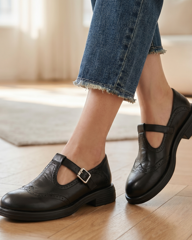 Harper | Women's Leather Mary Jane Shoes – Adjustable Strap
