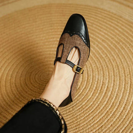 Harriet | Women's Tweed & Leather Mary Jane Flats – T-Bar Buckle