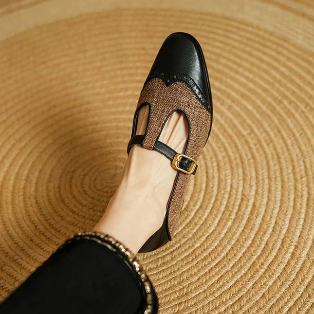 Harriet | Women's Tweed & Leather Mary Jane Flats – T-Bar Buckle