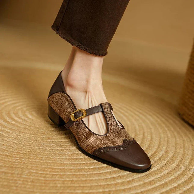 Harriet | Women's Tweed & Leather Mary Jane Flats – T-Bar Buckle