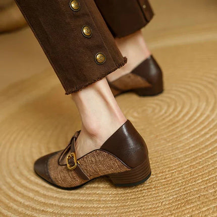 Harriet | Women's Tweed & Leather Mary Jane Flats – T-Bar Buckle