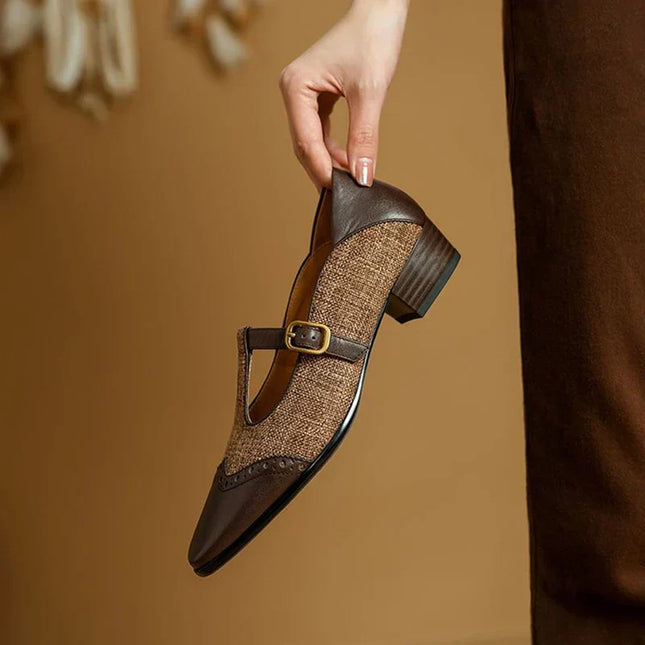 Harriet | Women's Tweed & Leather Mary Jane Flats – T-Bar Buckle