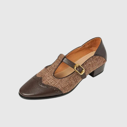 Harriet | Women's Tweed & Leather Mary Jane Flats – T-Bar Buckle
