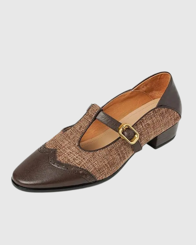 Harriet | Women's Tweed & Leather Mary Jane Flats – T-Bar Buckle