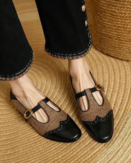 Harriet | Women's Tweed & Leather Mary Jane Flats – T-Bar Buckle