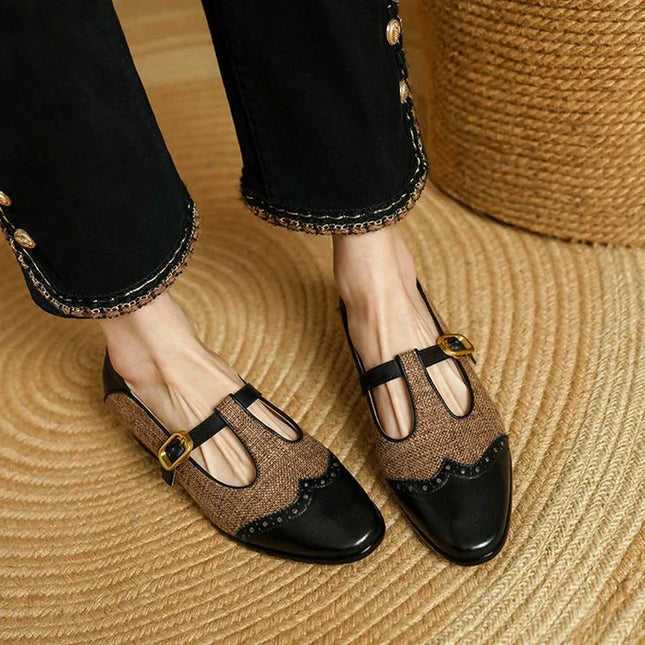 Harriet | Women's Tweed & Leather Mary Jane Flats – T-Bar Buckle