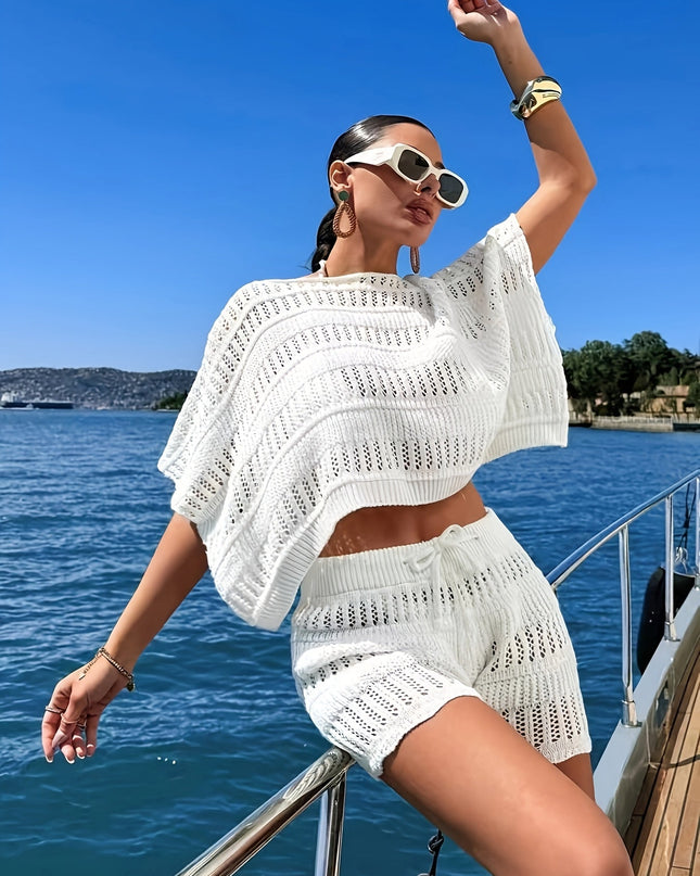 Ione | Breezy Women's Two Piece Set – Crochet Shorts & Top