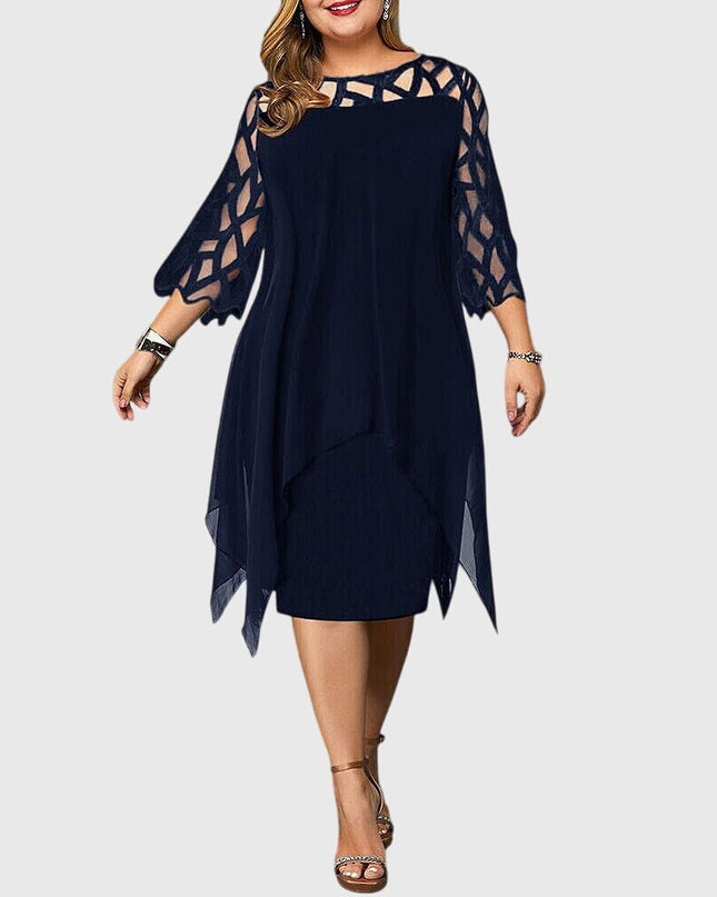 Isolde | Elegant Plus Size Dress – Lace Sleeve Midi