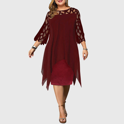 Isolde | Elegant Plus Size Dress – Lace Sleeve Midi