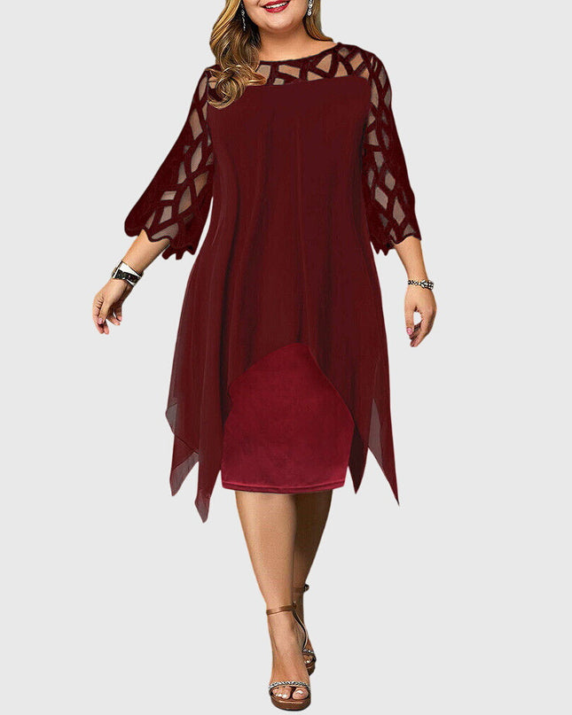 Isolde | Elegant Plus Size Dress – Lace Sleeve Midi