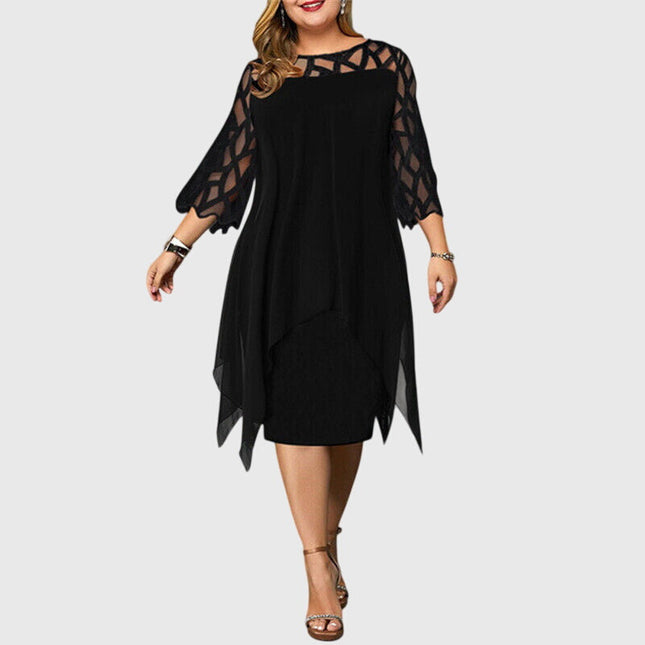 Isolde | Elegant Plus Size Dress – Lace Sleeve Midi