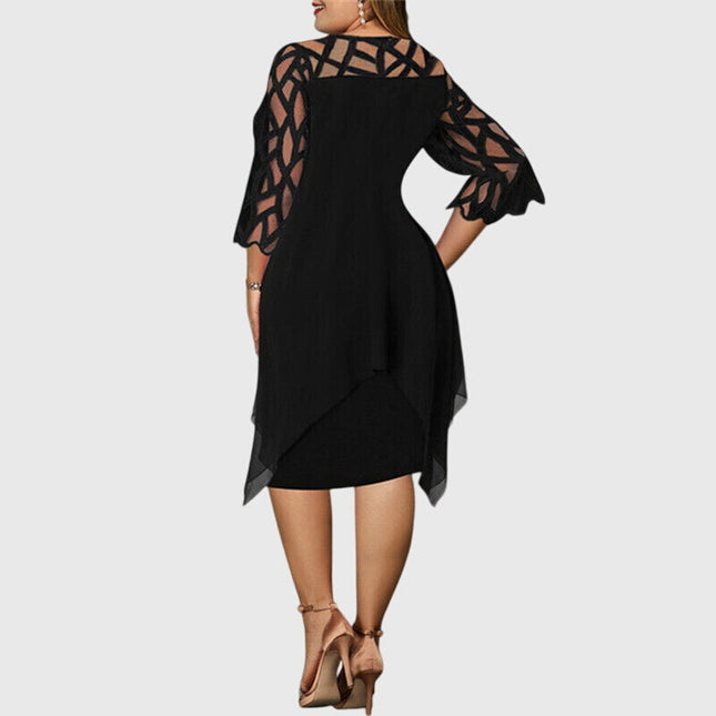 Isolde | Elegant Plus Size Dress – Lace Sleeve Midi
