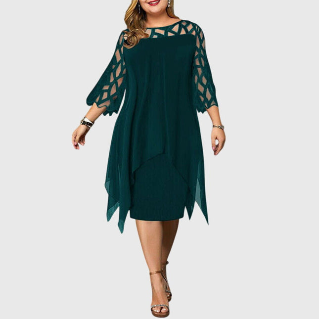 Isolde | Elegant Plus Size Dress – Lace Sleeve Midi