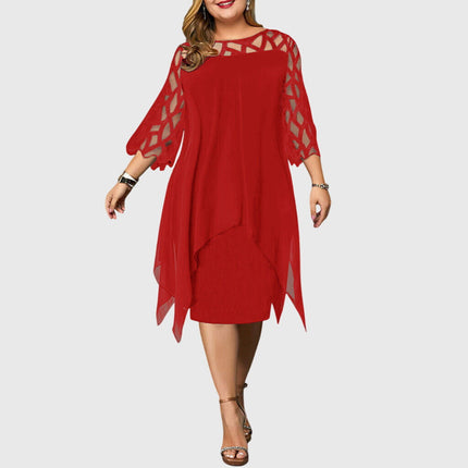Isolde | Elegant Plus Size Dress – Lace Sleeve Midi