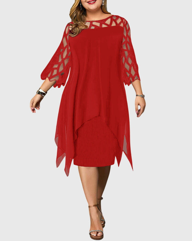 Isolde | Elegant Plus Size Dress – Lace Sleeve Midi