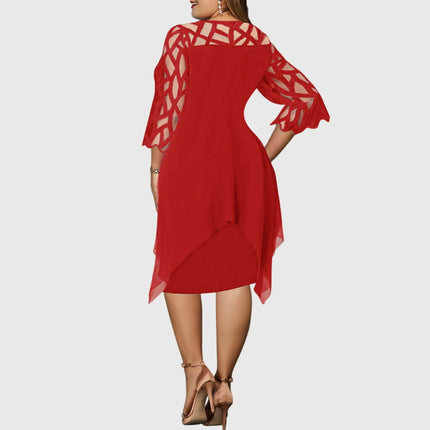 Isolde | Elegant Plus Size Dress – Lace Sleeve Midi