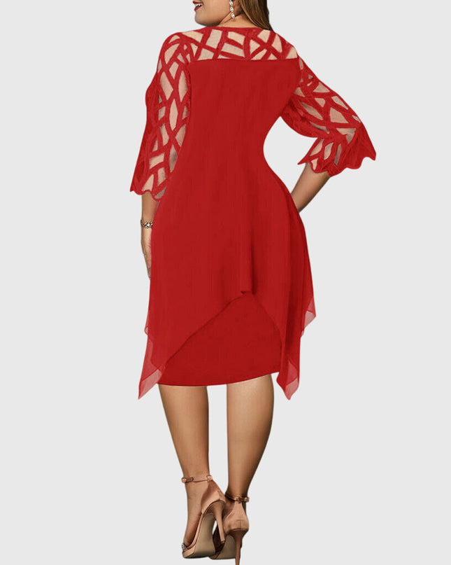 Isolde | Elegant Plus Size Dress – Lace Sleeve Midi
