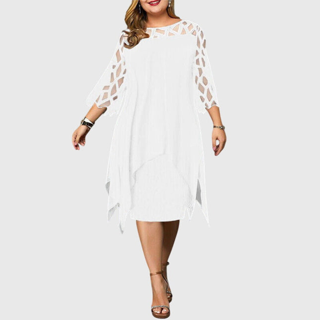 Isolde | Elegant Plus Size Dress – Lace Sleeve Midi