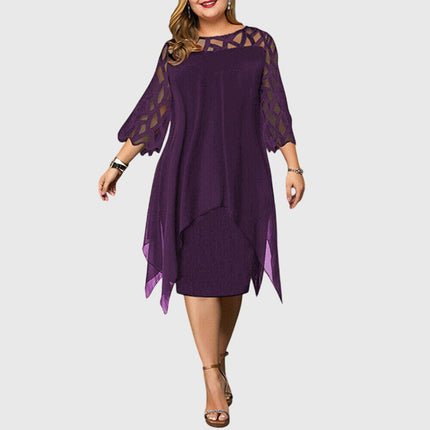 Isolde | Elegant Plus Size Dress – Lace Sleeve Midi