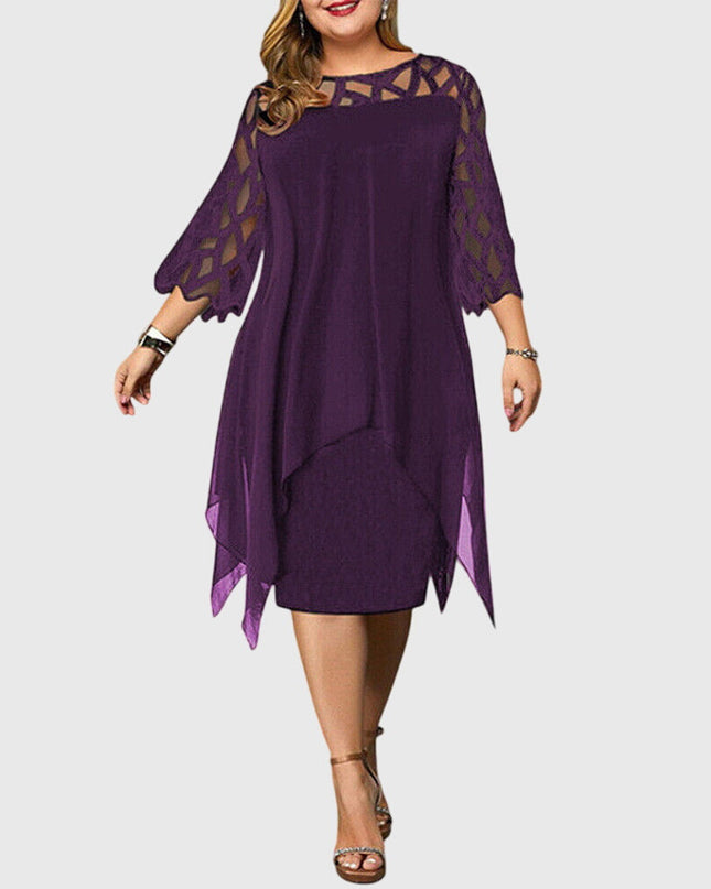 Isolde | Elegant Plus Size Dress – Lace Sleeve Midi