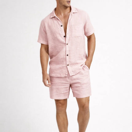 Leontis | Relaxed Two-Piece Set – Men's Button-Up Shirt & Shorts