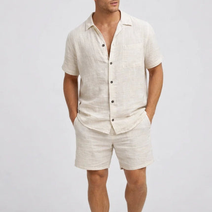 Leontis | Relaxed Two-Piece Set – Men's Button-Up Shirt & Shorts