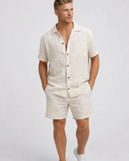 Leontis | Relaxed Two-Piece Set – Men's Button-Up Shirt & Shorts