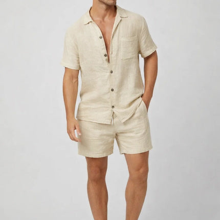 Leontis | Relaxed Two-Piece Set – Men's Button-Up Shirt & Shorts
