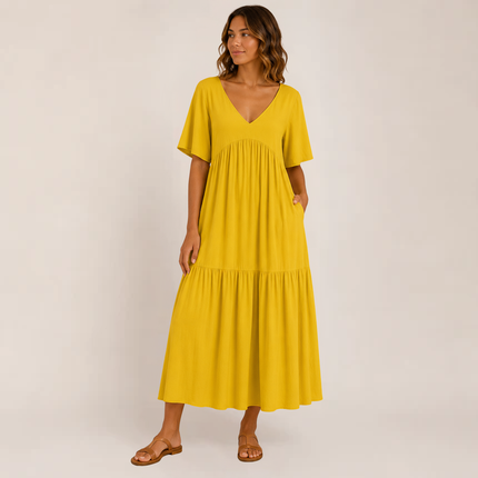 Linnea | Relaxed Maxi Dress – Tiered V-Neck Style