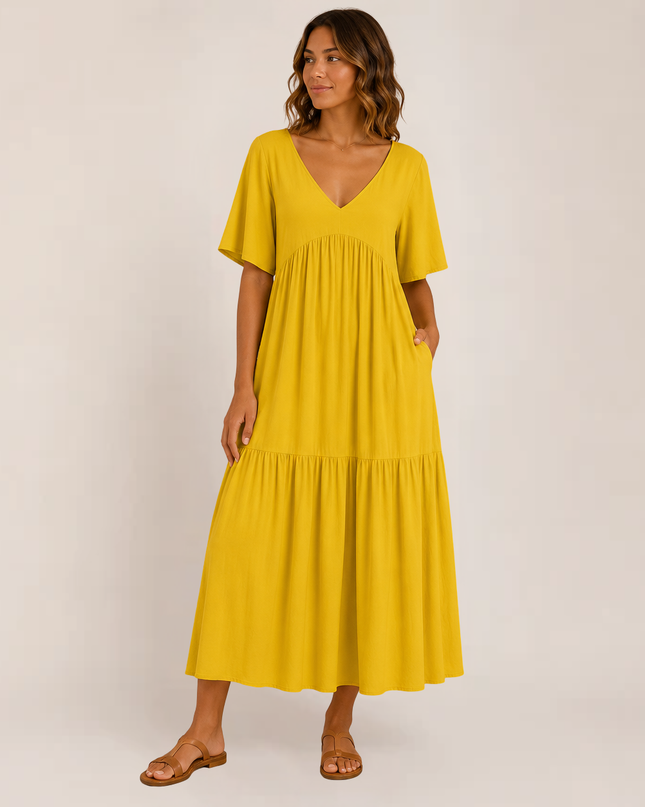 Linnea | Relaxed Maxi Dress – Tiered V-Neck Style