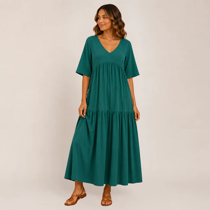 Linnea | Relaxed Maxi Dress – Tiered V-Neck Style