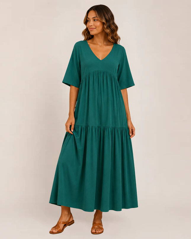 Linnea | Relaxed Maxi Dress – Tiered V-Neck Style