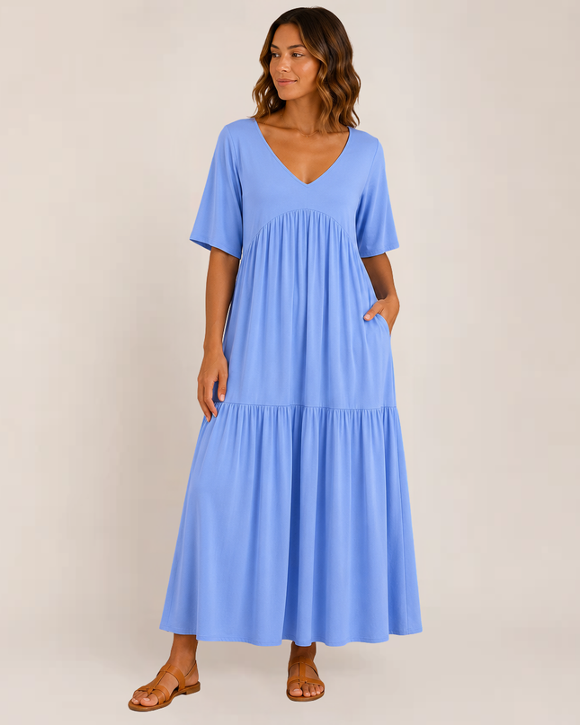 Linnea | Relaxed Maxi Dress – Tiered V-Neck Style