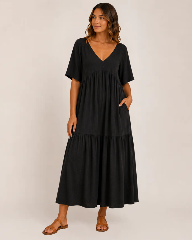 Linnea | Relaxed Maxi Dress – Tiered V-Neck Style