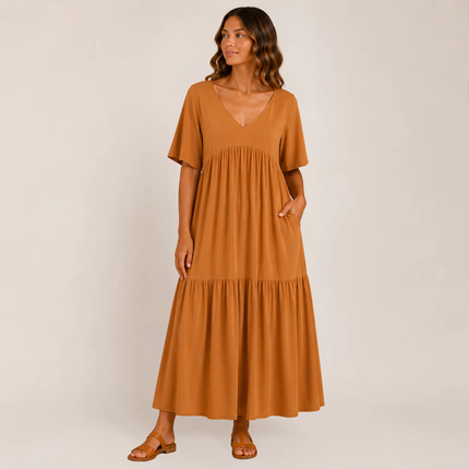 Linnea | Relaxed Maxi Dress – Tiered V-Neck Style
