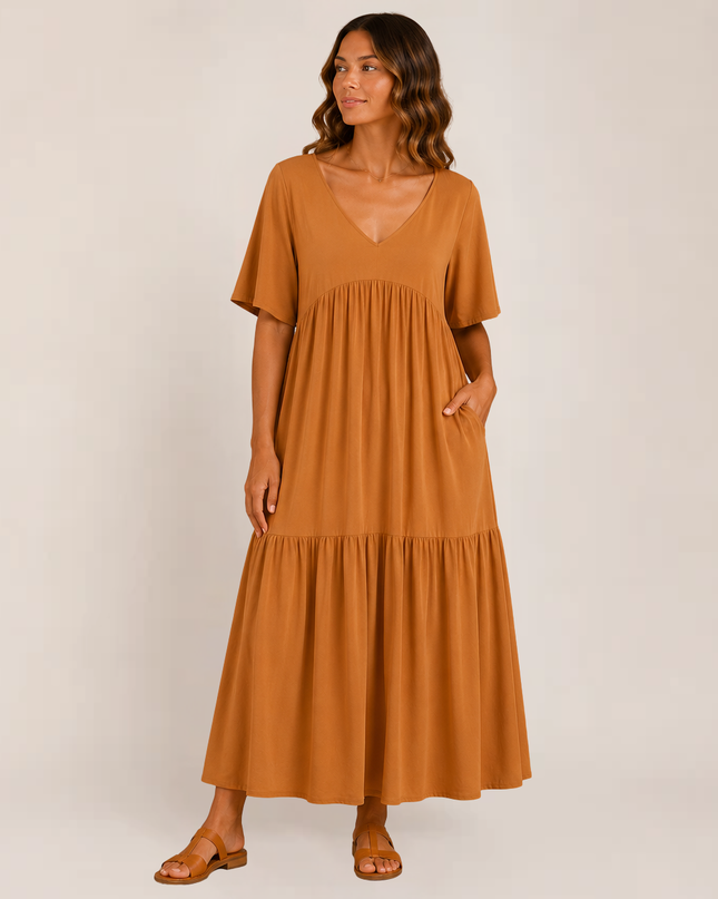 Linnea | Relaxed Maxi Dress – Tiered V-Neck Style