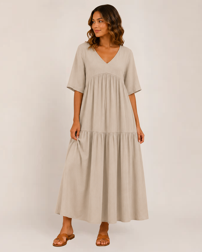Linnea | Relaxed Maxi Dress – Tiered V-Neck Style