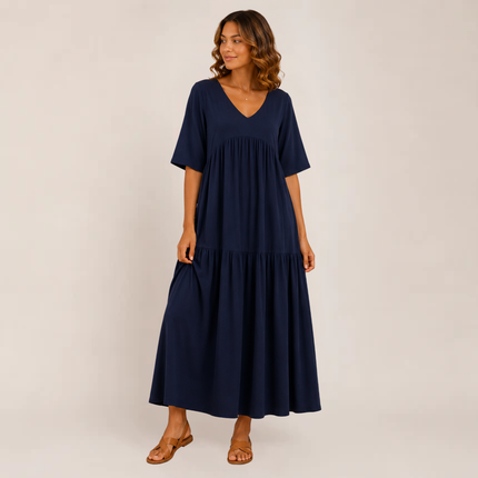 Linnea | Relaxed Maxi Dress – Tiered V-Neck Style