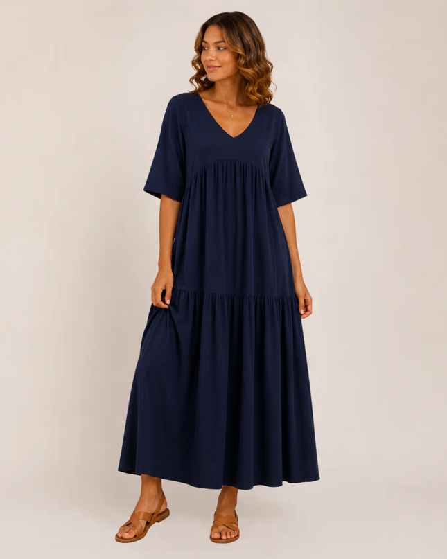 Linnea | Relaxed Maxi Dress – Tiered V-Neck Style