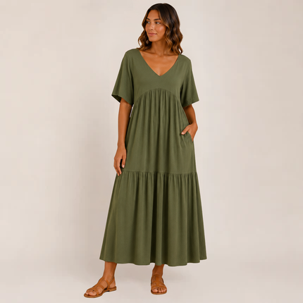 Linnea | Relaxed Maxi Dress – Tiered V-Neck Style