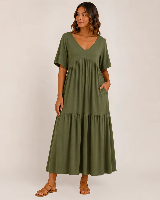 Linnea | Relaxed Maxi Dress – Tiered V-Neck Style