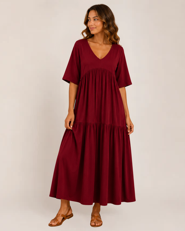 Linnea | Relaxed Maxi Dress – Tiered V-Neck Style