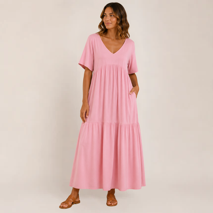 Linnea | Relaxed Maxi Dress – Tiered V-Neck Style