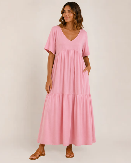Linnea | Relaxed Maxi Dress – Tiered V-Neck Style
