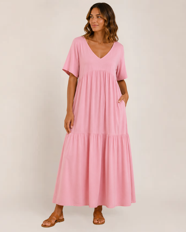 Linnea | Relaxed Maxi Dress – Tiered V-Neck Style