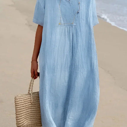 Liora | Relaxed Midi Dress – Breezy Summer V-Neck Style