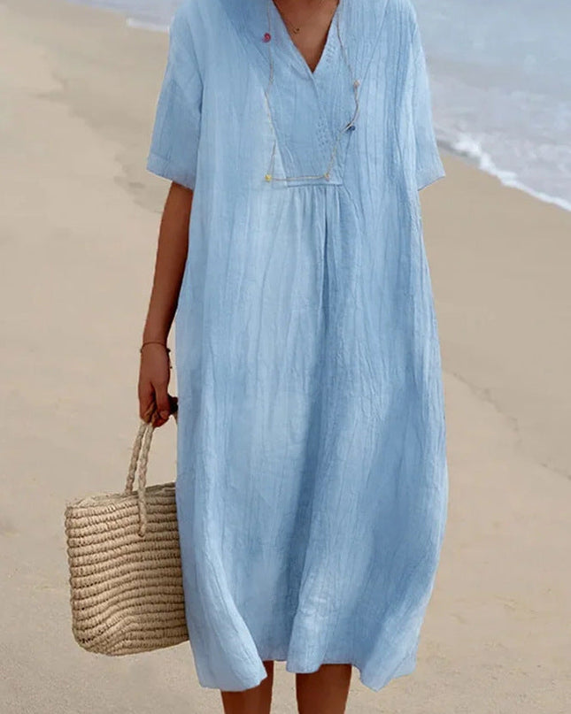 Liora | Relaxed Midi Dress – Breezy Summer V-Neck Style