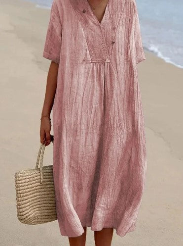 Liora | Relaxed Midi Dress – Breezy Summer V-Neck Style
