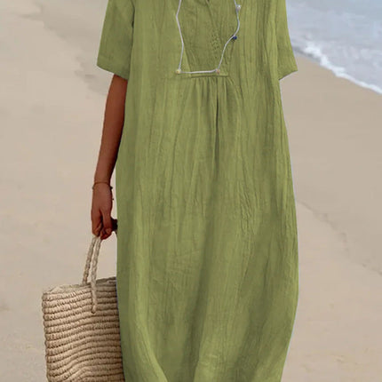 Liora | Relaxed Midi Dress – Breezy Summer V-Neck Style