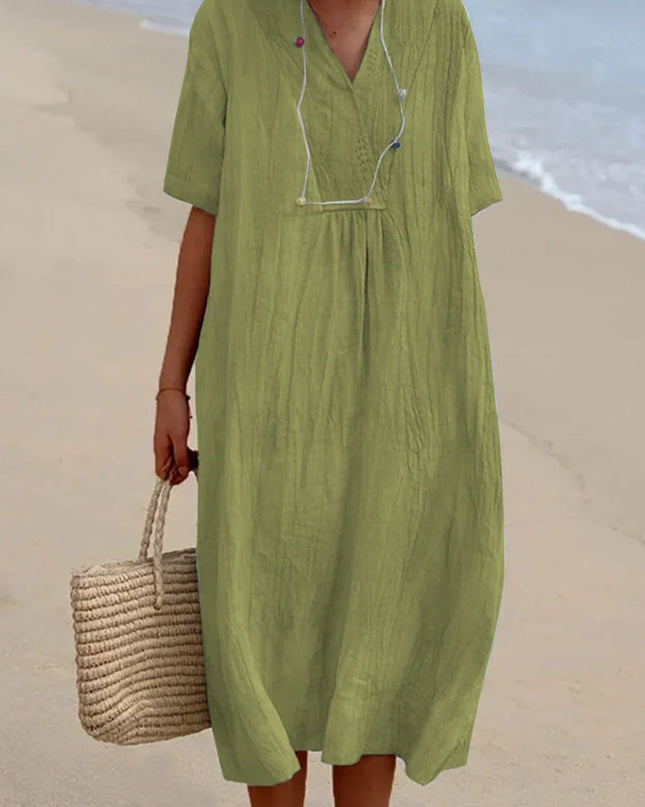 Liora | Relaxed Midi Dress – Breezy Summer V-Neck Style